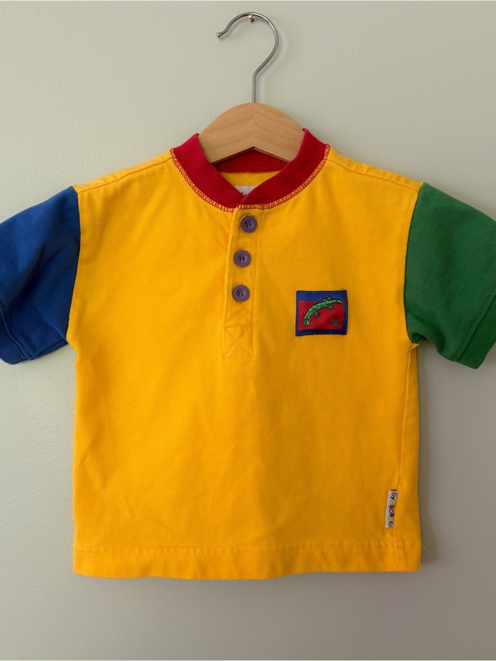 Vintage Rainbow Tag Gymboree Yellow Colorblock Kids Polo Shirt with Red Collar